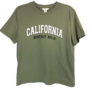 H&M Women's Beverly Hills California Size Large Green T-Shirt Tee L